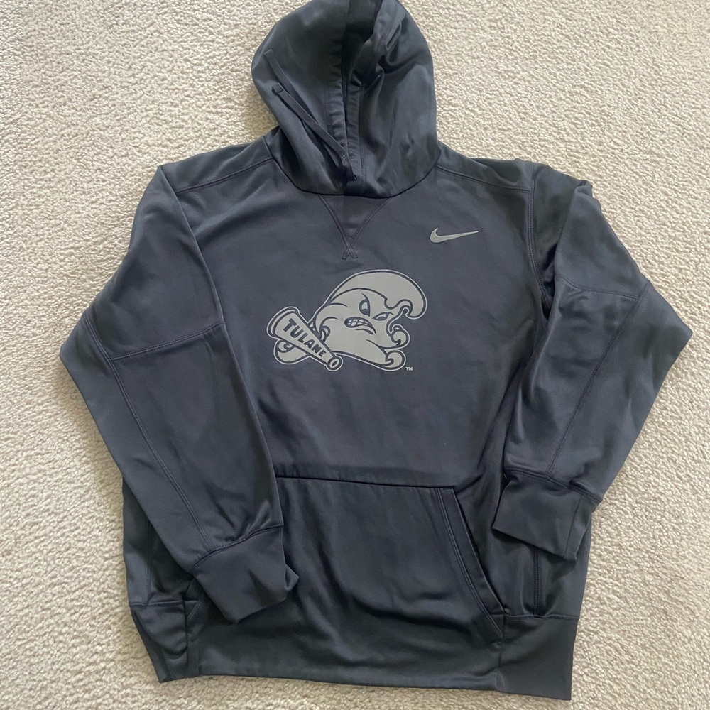 Nike NEW Charcoal Gray Tonal Tulane Wave Mascot Pullover Hoodie. Size A-Large